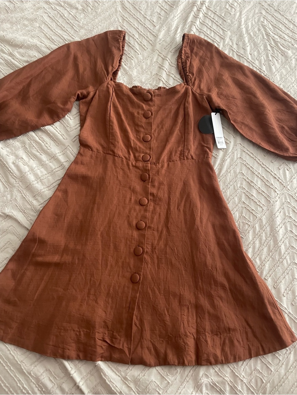 Amuse Society Rust Button-Front Puff Sleeve Mini Dress